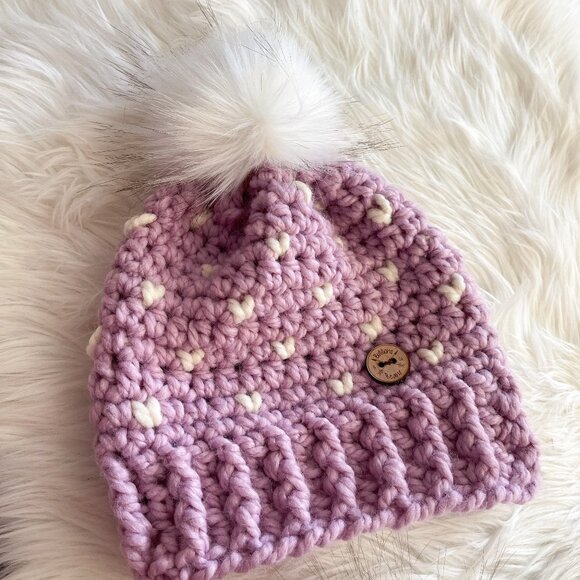 Purple Lilac Crochet Hat, Toque, Baby, Toddler, Winter, Warm Beanie, Handmade - Picture 4 of 9